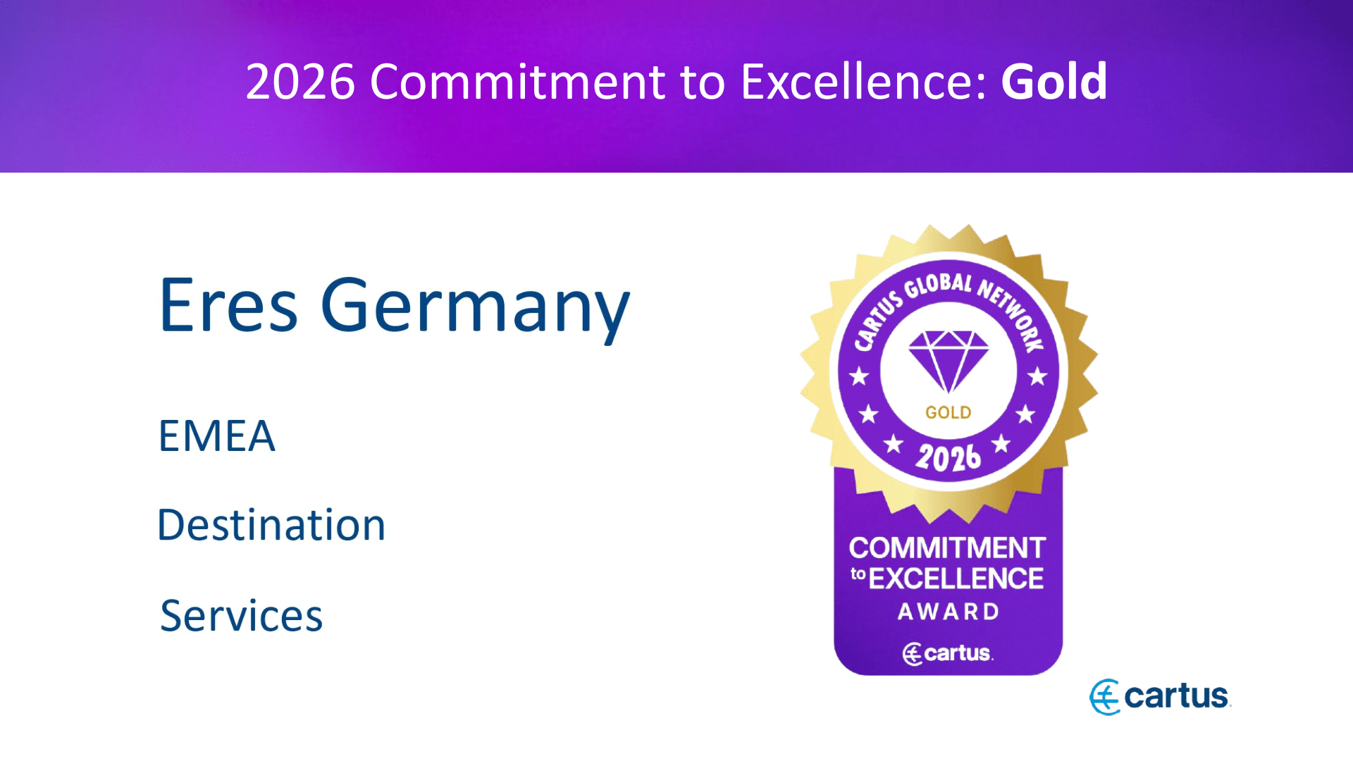 The Eres Relocation Germany team with the Cartus Commitment to Excellence Gold Award